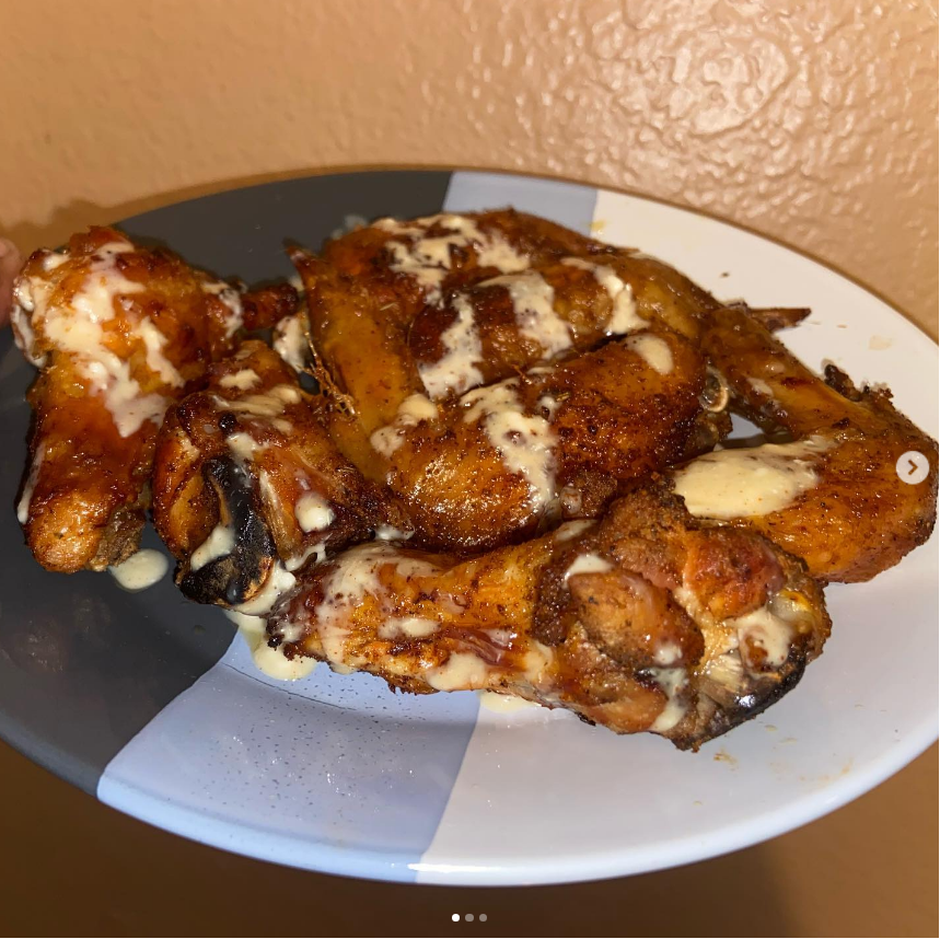 smoked chicken drizzled with gold bbq sauce